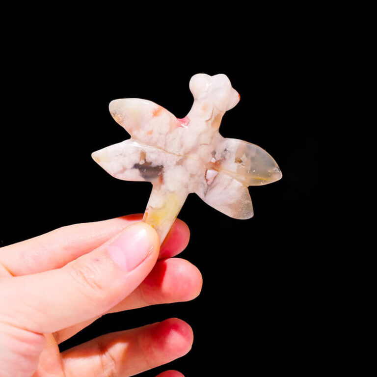 Sakura Flower Agate Dragonfly Carving Crystal Nacrystal