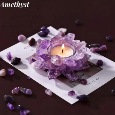 Citrine Rose Quartz Fluorite Amethyst Artificial Crystal Candle Holder 2