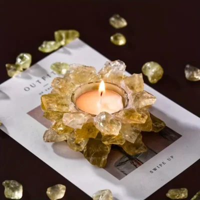 Citrine Rose Quartz Fluorite Amethyst Artificial Crystal Candle Holder 4