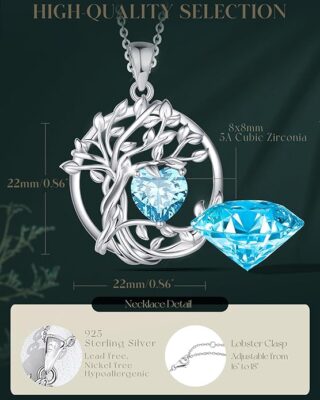Double Layer 925 Sterling Silver Tree of Life Birthstone Necklace 4