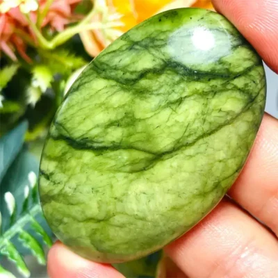 Oval Shaped Serpentine Palm Stone Green Jasper 2