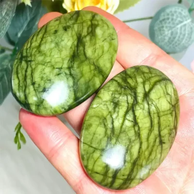 Oval Shaped Serpentine Palm Stone Green Jasper 3