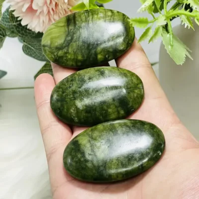 Oval Shaped Serpentine Palm Stone Green Jasper 5