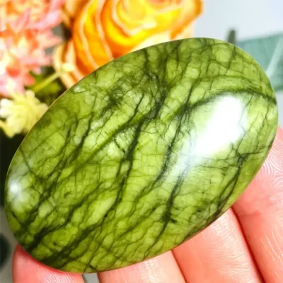 Oval Shaped Serpentine Palm Stone Green Jasper 6
