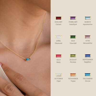 Simple Square Pendant Birthstone Necklace Gold Plated Bracelet 1
