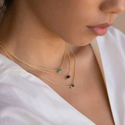 Simple Square Pendant Birthstone Necklace Gold Plated Bracelet 2