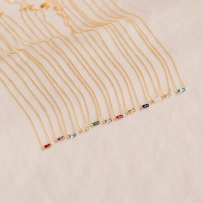 Simple Square Pendant Birthstone Necklace Gold Plated Bracelet 4