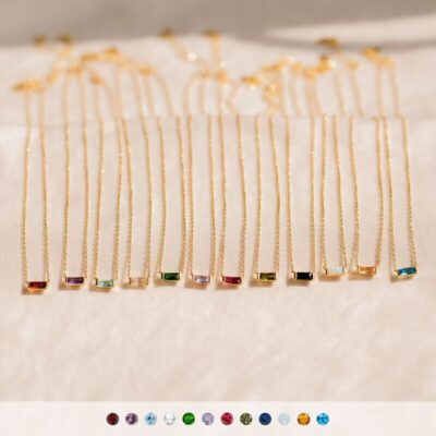 Simple Square Pendant Birthstone Necklace Gold Plated Bracelet 5