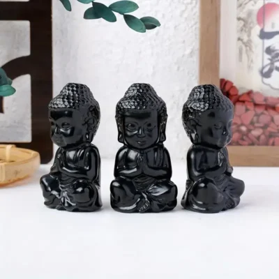 Youngsters Black Obsidian Buddha Carving Craft 4