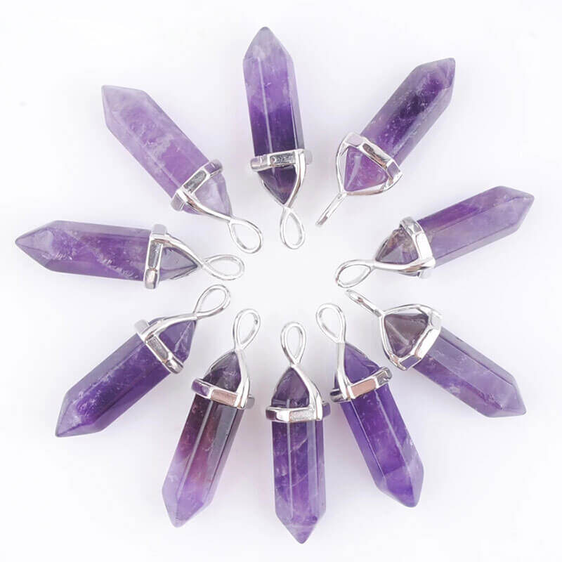 Natural Amethyst Pendant Bullet Necklace