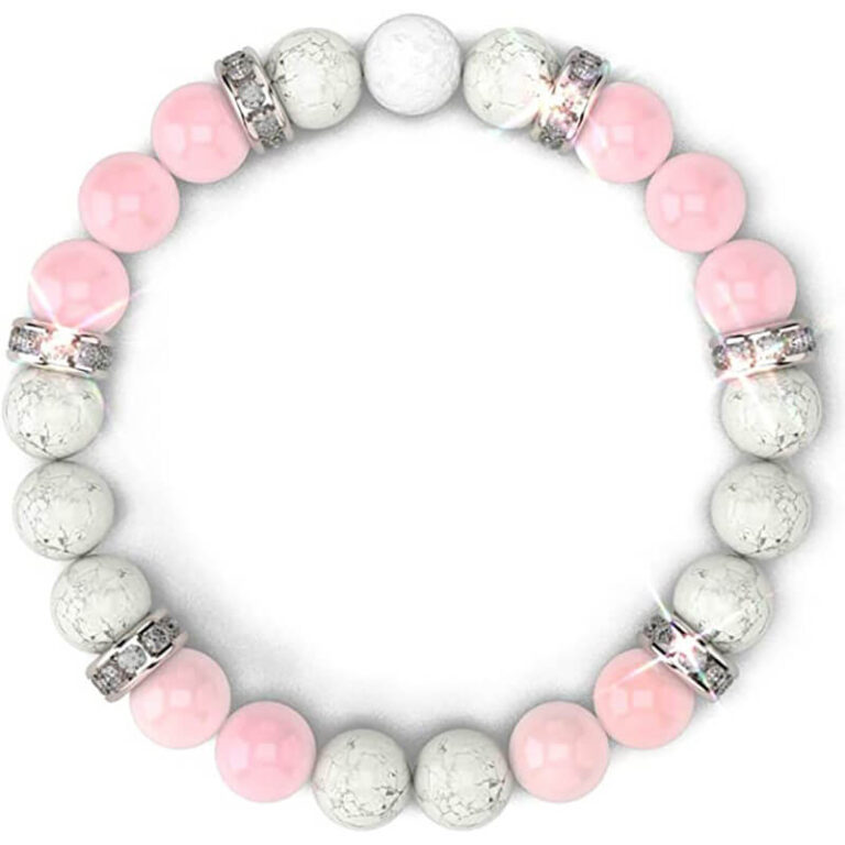 Rose Quartz Bracelet & White Lava Beads Gemstone Jewelry - nacrystal.com