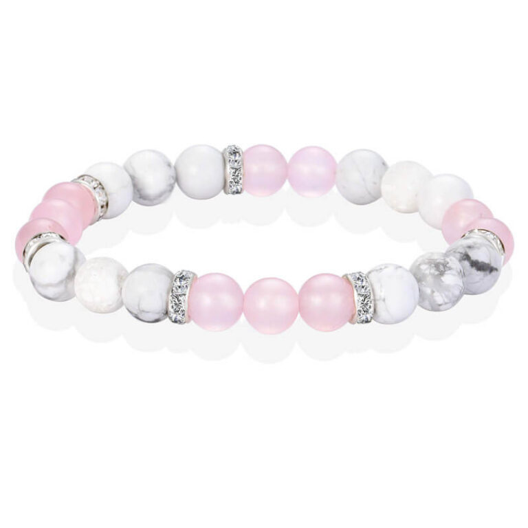 Rose Quartz Bracelet & White Lava Beads Gemstone Jewelry - nacrystal.com