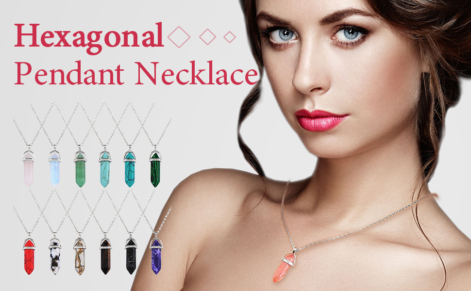12PCS Colored Hexagonal Crystal Necklaces Pendant Wholesale