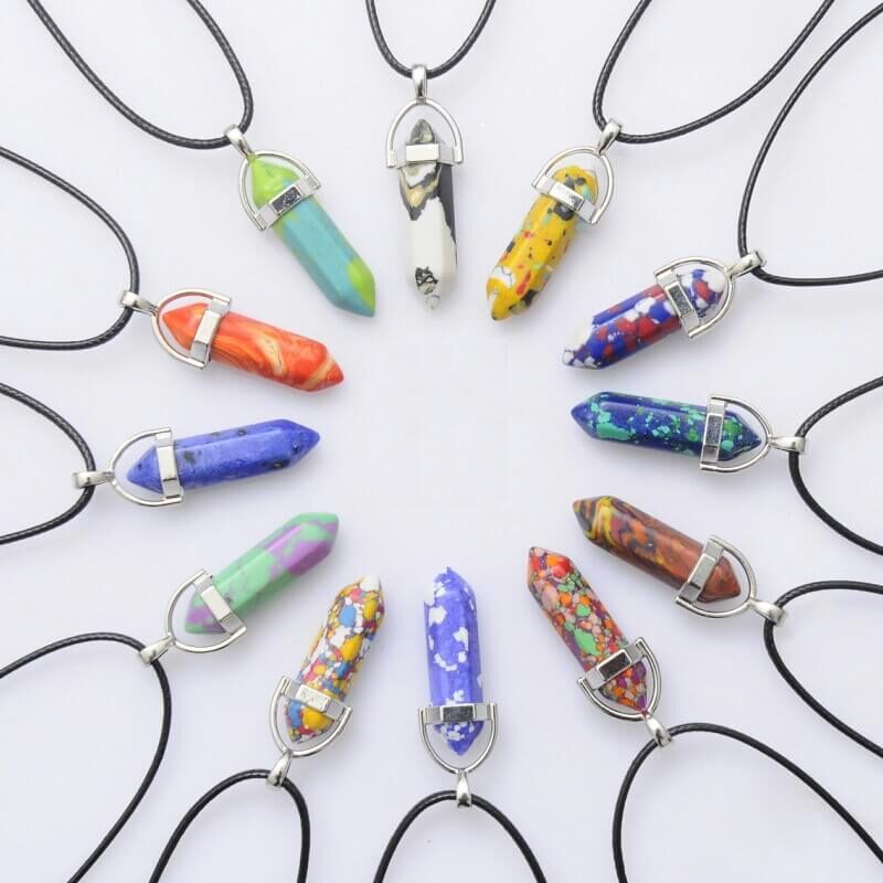 12PCS Colored Hexagonal Crystal Necklace