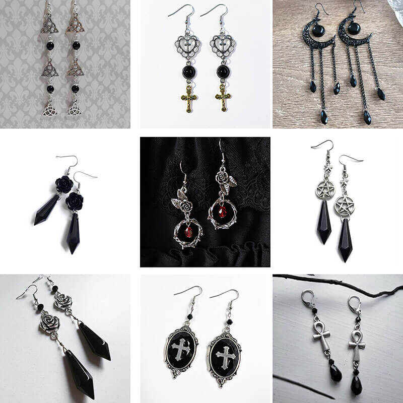 9PCS Black Gothic Crystal Earrings