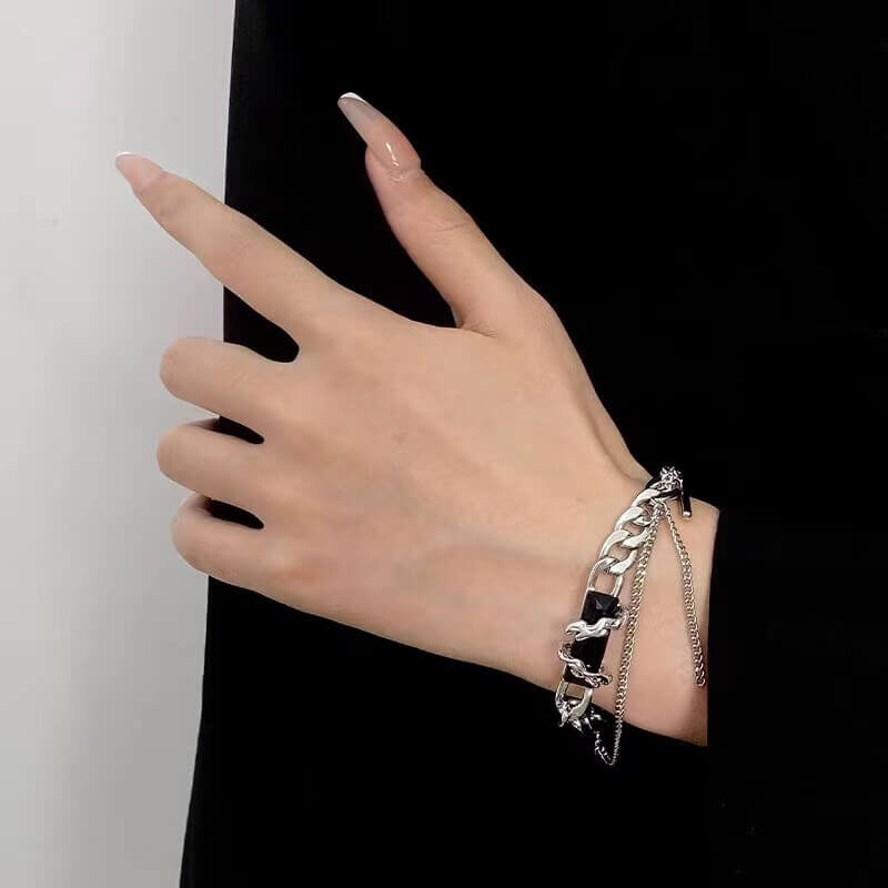black obsidian bracelet wire wrapped chain
