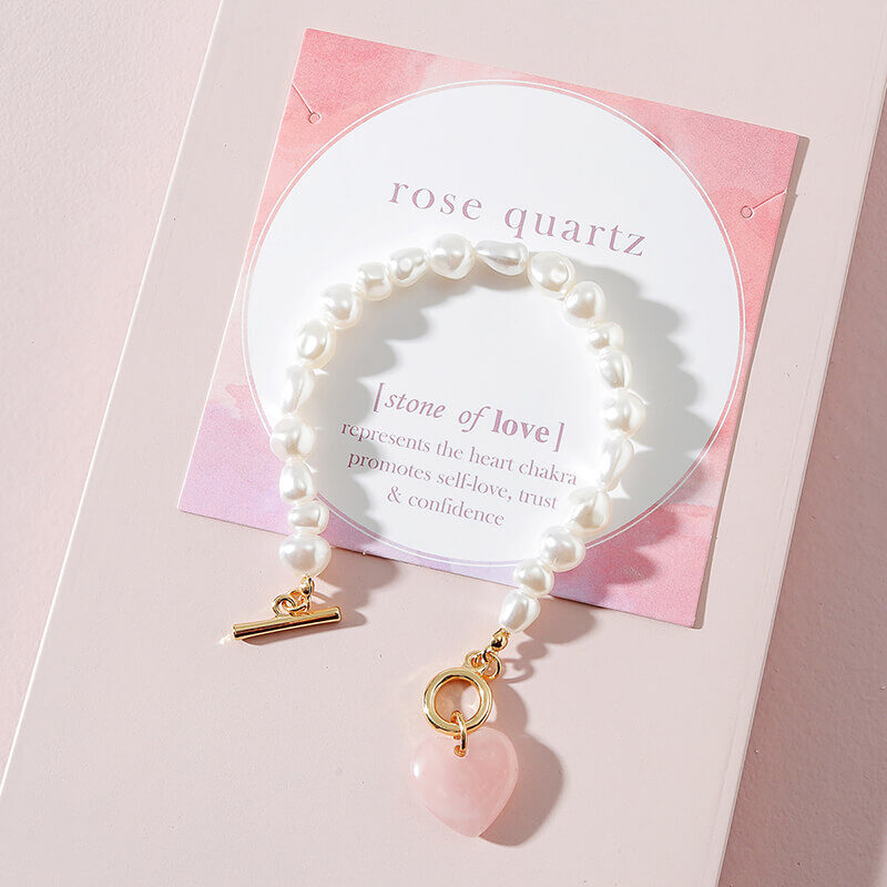 rose quartz bracelet heart pearl