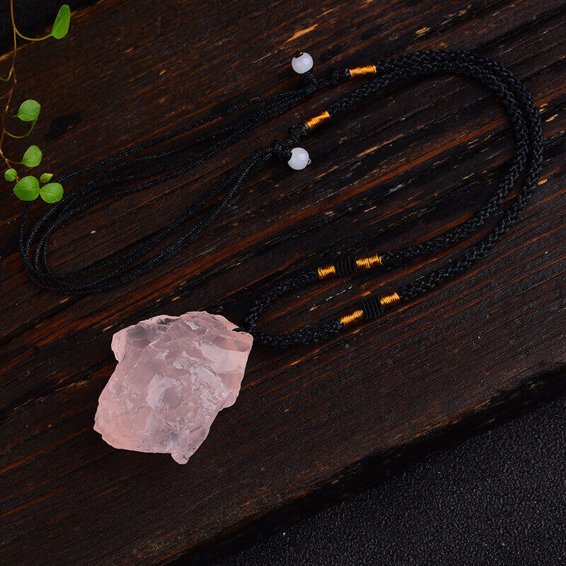rose quartz necklace raw stone