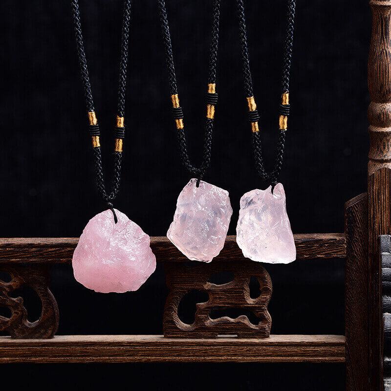 rose quartz necklace raw stone
