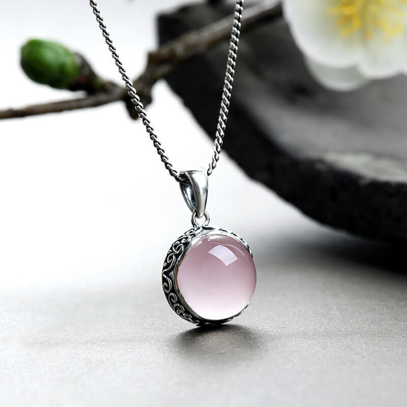 rose quartz necklace polished stone