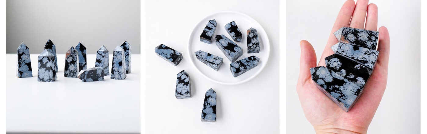 Natural Snowflake Obsidian Crystal Four Pronged Column
