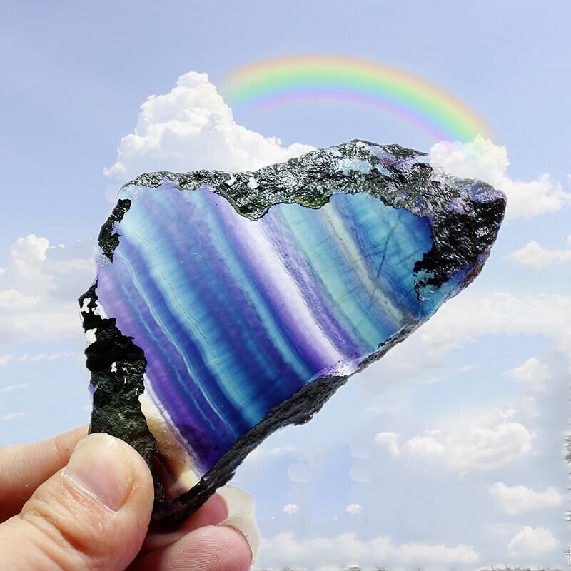 Rainbow Striped Fluorite Crystal Raw Stone