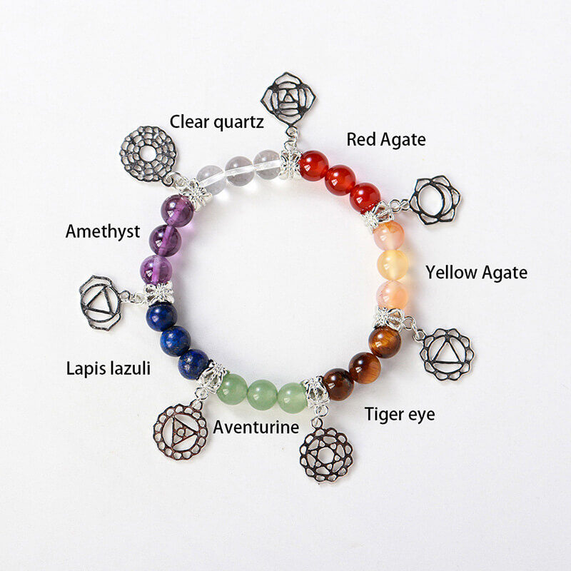 crystal bracelet 7 chakras silver symbol