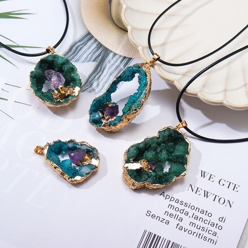 Colored Crystal Cluster Agate Cave Pendant