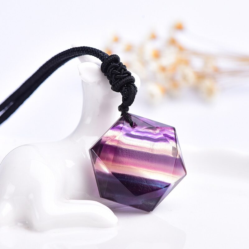 Natural Rainbow Stripe Fluorite Crystal Necklace