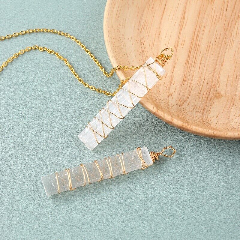 Selenite With Gold Chain Crystal Pendant Jewelry