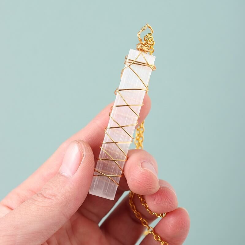 Selenite With Gold Chain Crystal Pendant Jewelry