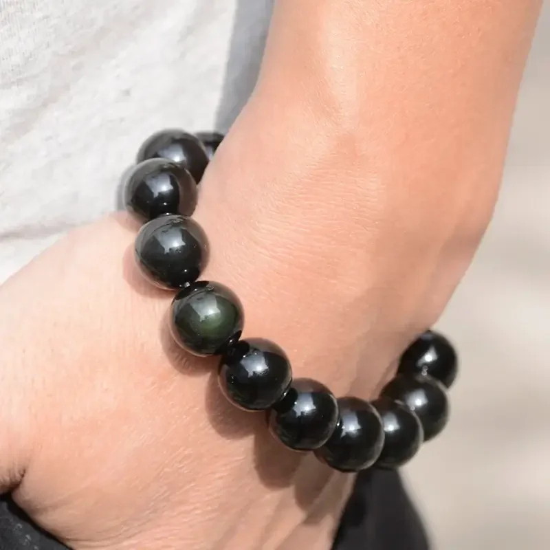 black rainbow obsidian bracelet beads