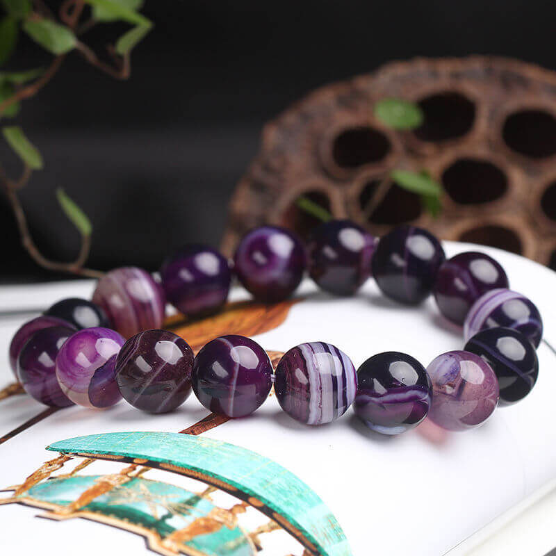 purple agate bracelet striped beads