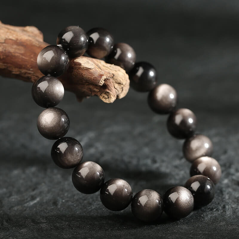 silver obsidian bracelet beads