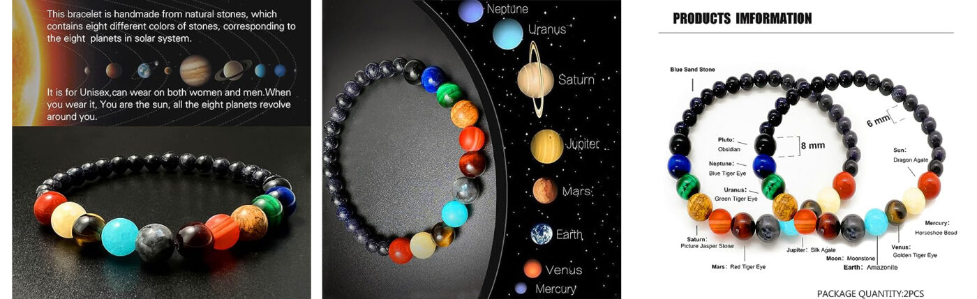 Cosmic Crystal Stones Planets Beaded Bracelet