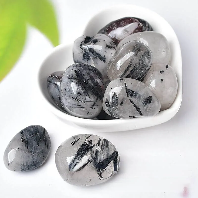 black tourmaline mixed quartz stone