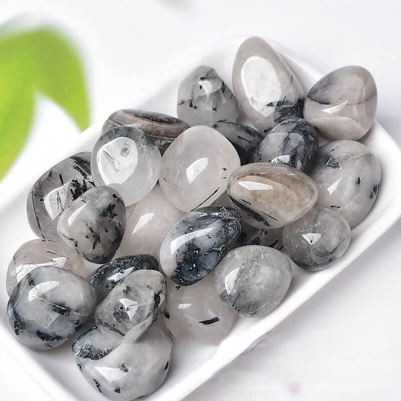 black tourmaline mixed quartz stone