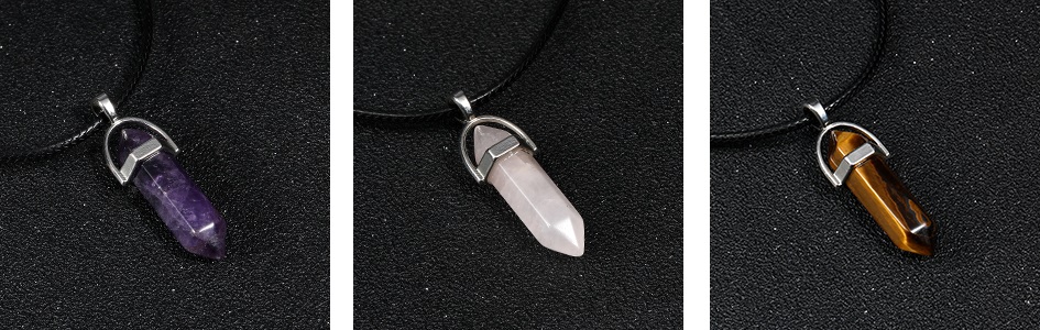 Crystal Necklace Hexagonal Pendant Healing stone Jewelry 9