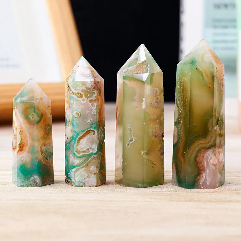 Green Sakura Flower Agate Cherry Tower Point Bulk - Bild 2