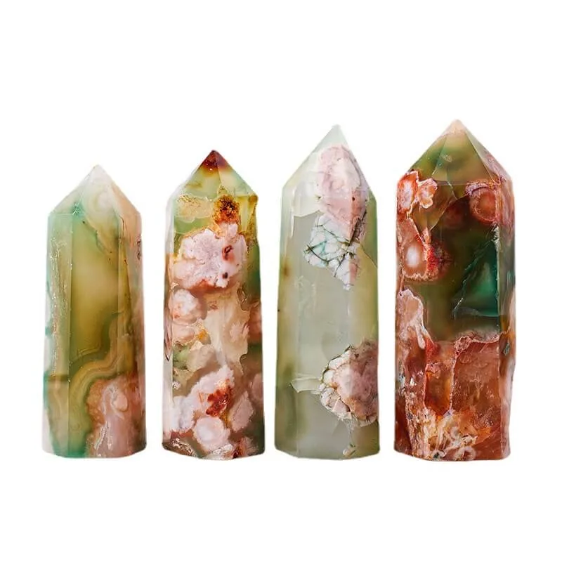 Green Sakura Flower Agate Cherry Tower Point Bulk - Bild 5