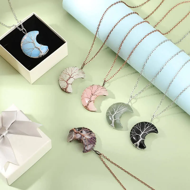 Healing Crystal Moon Necklace Pendant – Image 13