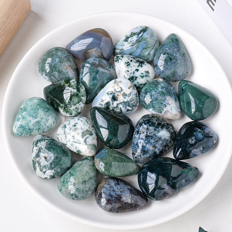 Moss Agate Raw Teardrop Shaped DIY for Pendant