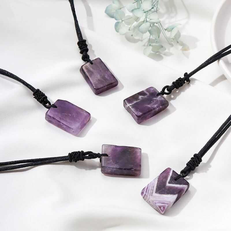 Natural Square Healing Amethyst Pendant