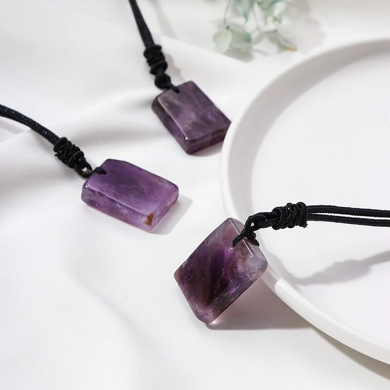 Natural Square Healing Amethyst Pendant