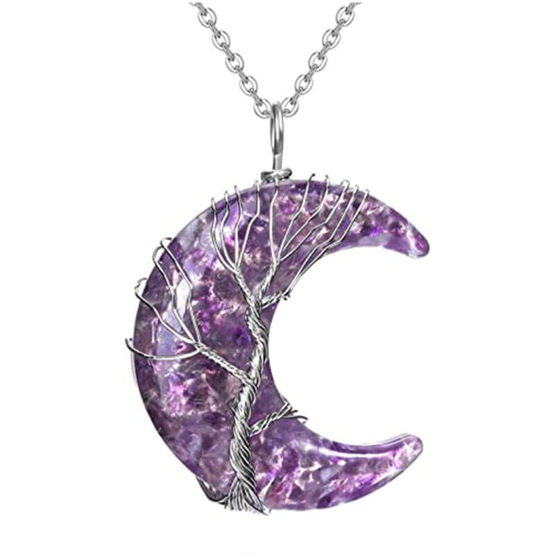 Reiki Crescent Moon Crystal Stone Necklace 8