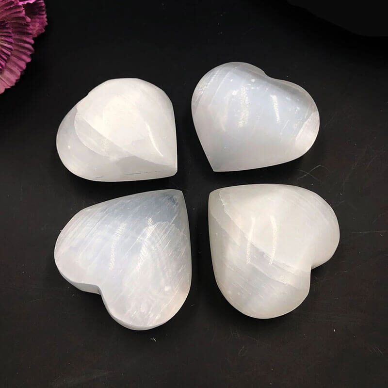 Reiki Selenite Crystal Heart Healing Stone