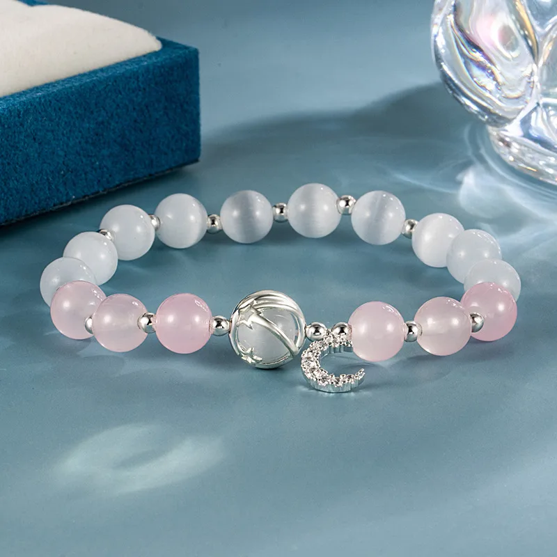 Alternatief beeld van Rose Quartz Cat Eye Bracelet Gemstone Beads Jewelry