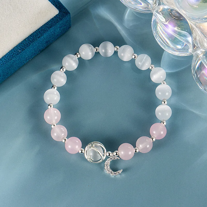 Rose Quartz Cat Eye Bracelet Gemstone Beads Jewelry