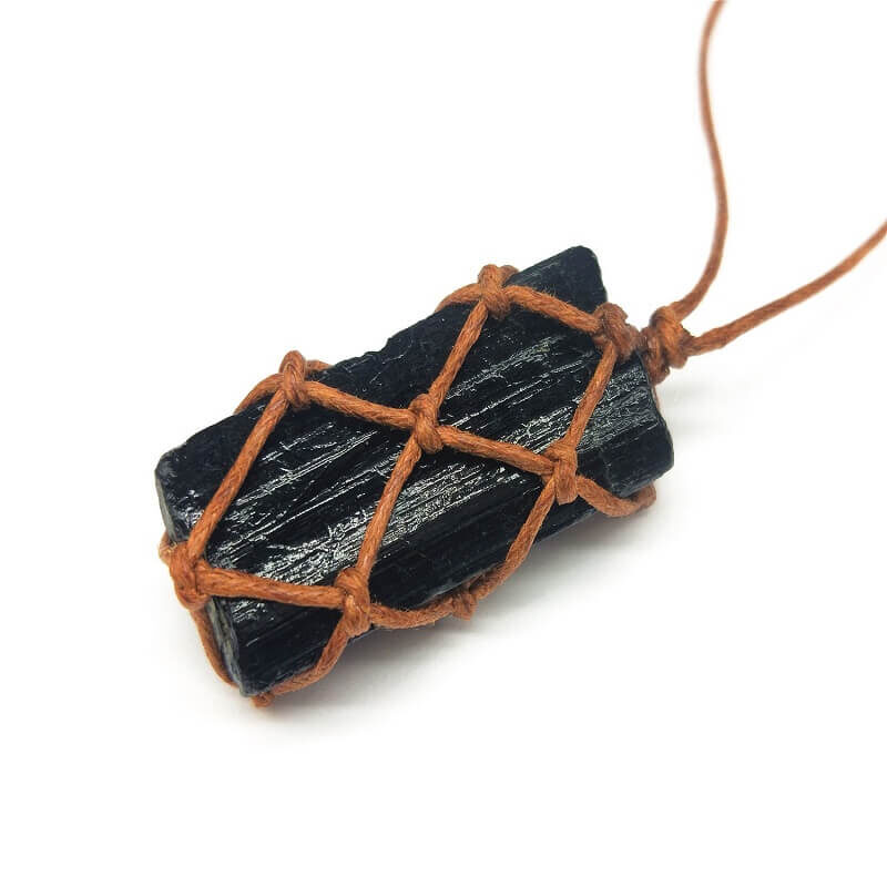 Rough Black Tourmaline Necklace Hand Woven 2