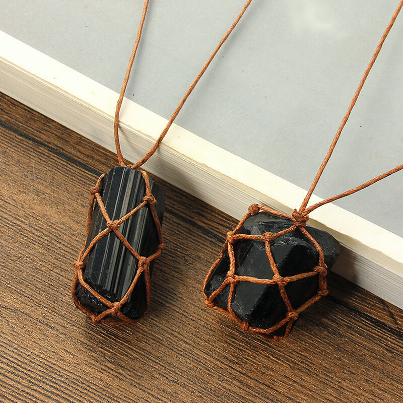 Rough Black Tourmaline Necklace Hand Woven 5